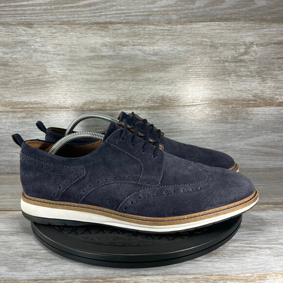 Clarks Mens Chantry Wing Navy Blue Suede Leather Wingtip Oxfords Size 10 - Picture 3 of 8